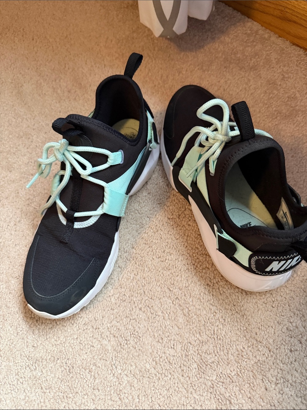 Nike Black and Mint Green Women's Athletic Slip-On Sneakers